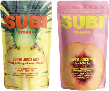 Subi | 最佳綠色超級食物 – 鳳梨芒果 | 抹茶、羽衣甘藍、大麥草、螺旋藻、巴西莓、枸杞等 | 40 天供應量 & RAW Greens 超級食品粉 桃子味，40 天供應量