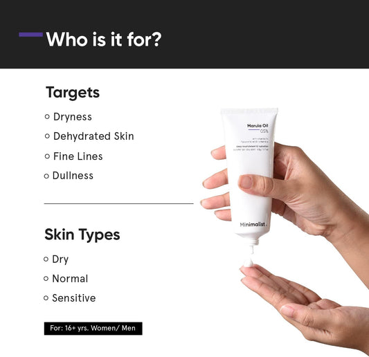 Minimalist Dry Skin Moisturizer for Face | 5% Marula Oil With Hyaluronic Acid For Deep Nourishment & Hydration | For Women & Men | 1.7Oz / 50 gm