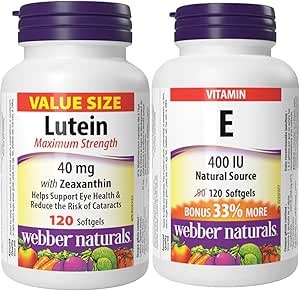 Webber Naturals Lutein 40 mg with Zeaxanthin, Maximum Strength, 120 Softgels, Supports Eye Health & Vitamin E 400 IU, 120 Softgels, Natural Source of Vitamin E, Antioxidant Support