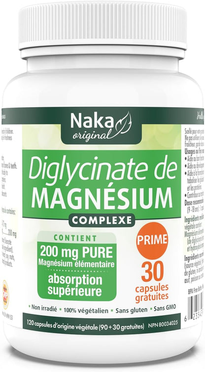 Naka 雙甘氨酸鎂複合物，200 毫克純元素鎂，吸收率高，純素（90+30 粒免費素食膠囊）