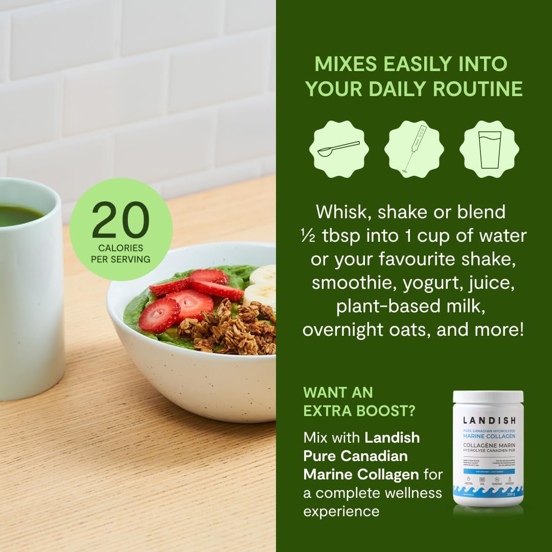 Landish Adaptogenic Greens Powder - Canadian-Grown Organic Greens, Spirulina, Functional Roots & Mushrooms - Energy, Digestion & Immunity - Vegan, Gluten & Caffeine-Free - Made in Canada - 180 g