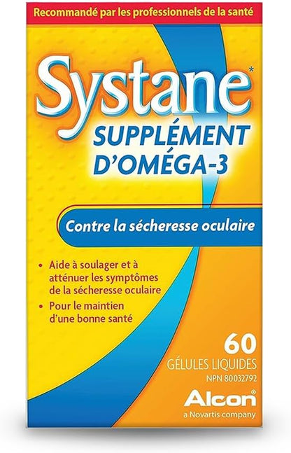 Systane Omega-3 Supplement for Dry Eyes, Eye Supplement for Adults, Tear Film Support, Tear film Support, Ocular Supplement for Dry Eyes - 60 Liquid Gels