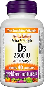 Webber Naturals 維生素 D3 2500 IU 加強型，180 粒軟膠囊，有益於骨骼和牙齒健康，並有助於預防維生素 D 缺乏症