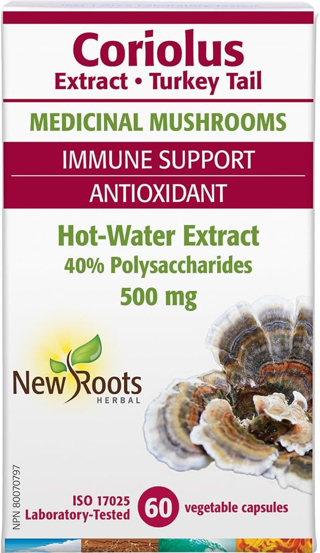 New Roots 云芝 - 火鸡尾药用蘑菇。增强免疫系统。60粒胶囊