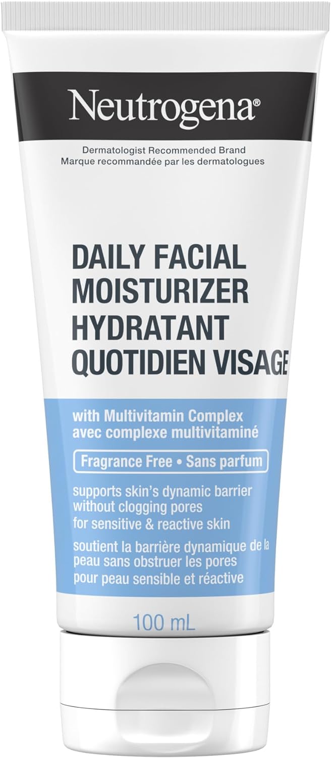 Neutrogena Fragrance Free Daily Facial Moisturizer, Face & Neck Moisturizer for Sensitive Skin with Vitamin B3, Pro-Vitamin B5 & Vitamin E Supports Skin's Dynamic Barrier, 100ml