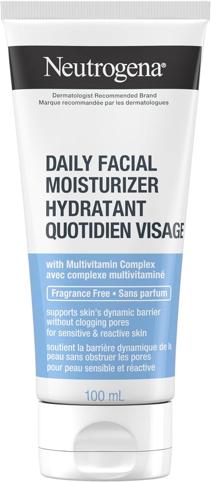 Neutrogena Fragrance Free Daily Facial Moisturizer, Face & Neck Moisturizer for Sensitive Skin with Vitamin B3, Pro-Vitamin B5 & Vitamin E Supports Skin's Dynamic Barrier, 100ml