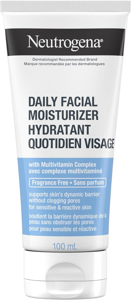 Neutrogena Fragrance Free Daily Facial Moisturizer, Face & Neck Moisturizer for Sensitive Skin with Vitamin B3, Pro-Vitamin B5 & Vitamin E Supports Skin's Dynamic Barrier, 100ml