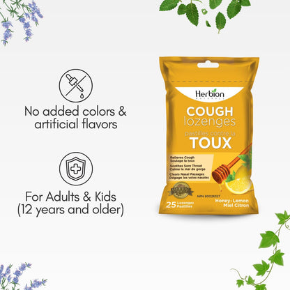 Herbion Naturals 天然蜂蜜柠檬味止咳润喉糖，25 粒润喉糖 - 缓解咳嗽、清除鼻塞、舒缓咽喉痛；适用于成人和 12 岁及以上儿童