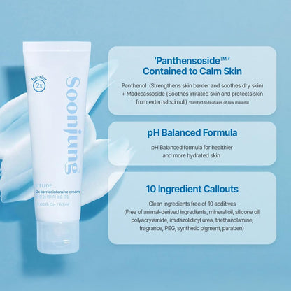 ETUDE House SoonJung Barrier Intensive Cream, 60ml, Hypoallergenic Shea Butter, Hydrating Vegan Facial Moisturizer for Sensitive Skin, Water-Oil Balance