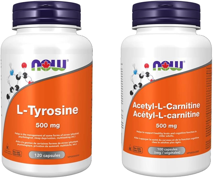 NOW L-酪氨酸（自由形态）胶囊，500毫克，120粒，乙酰左旋肉碱500毫克，100粒
