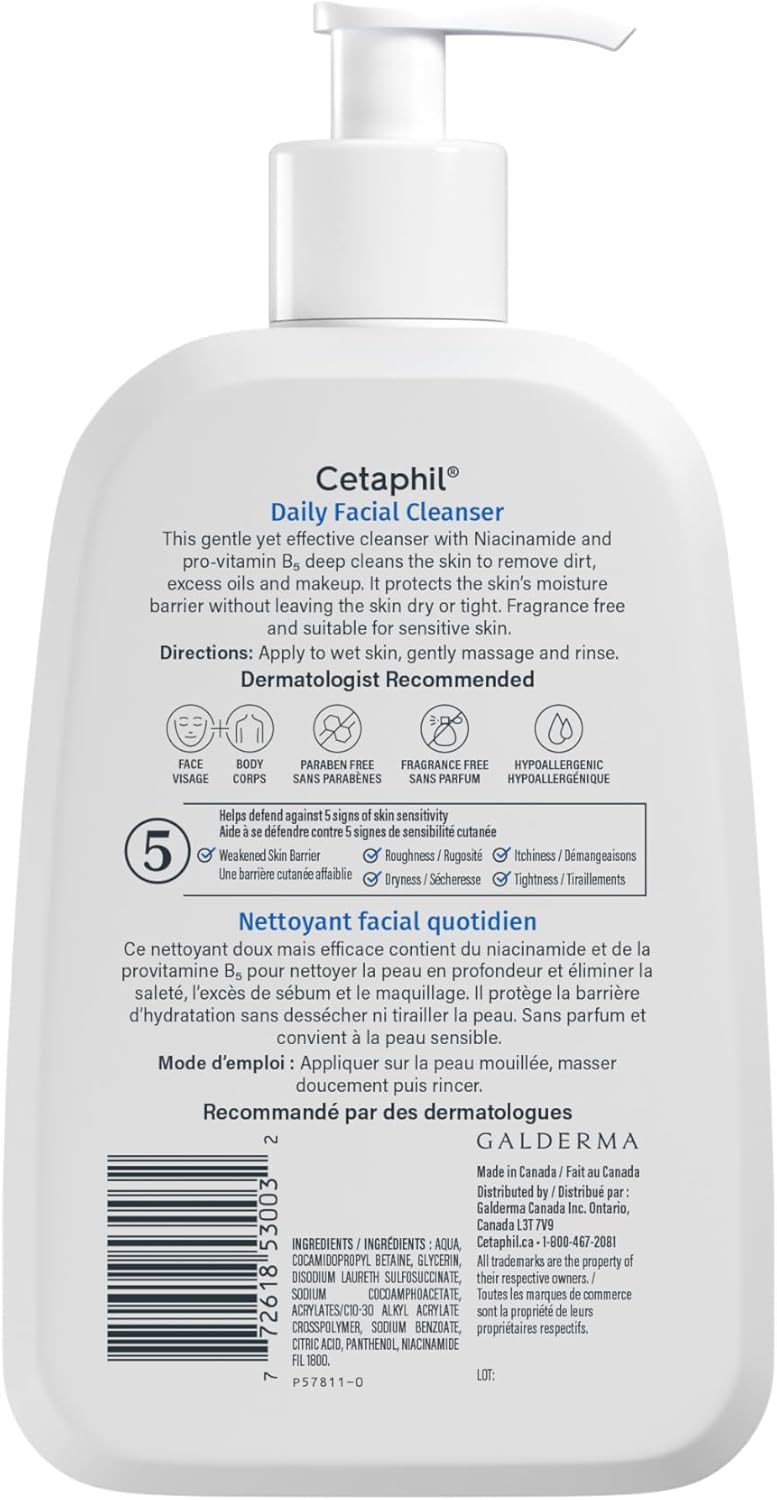 Cetaphil Daily Facial Cleanser Fragrance Free (473ml) - Deep Cleansing Face Wash, Ideal for Normal to Combination to Oily Skin, Dermatologist Tested