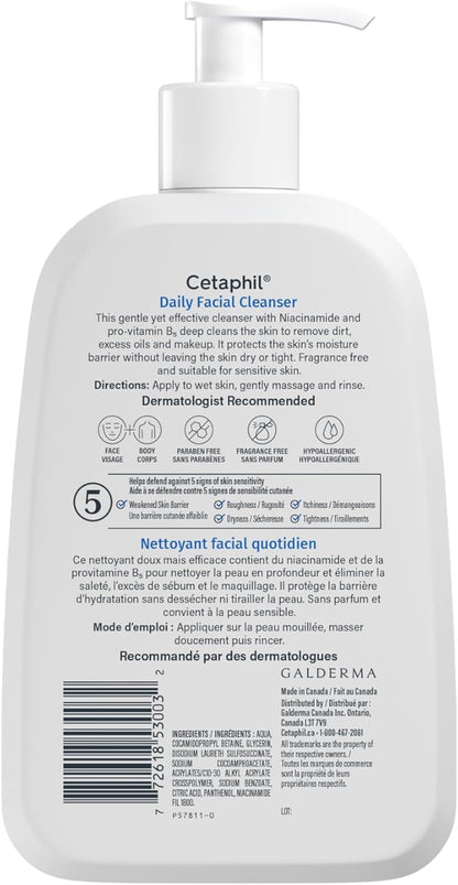 Cetaphil Daily Facial Cleanser Fragrance Free (473ml) - Deep Cleansing Face Wash, Ideal for Normal to Combination to Oily Skin, Dermatologist Tested