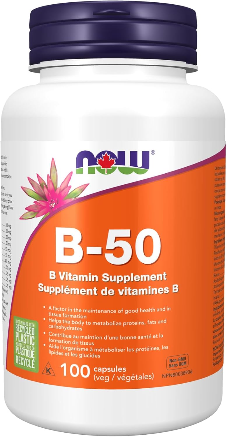 NOW Supplements，维生素B-50毫克，能量生成，神经系统健康，100粒素食胶囊