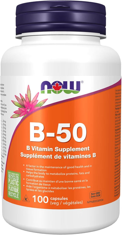 NOW Supplements，维生素B-50毫克，能量生成，神经系统健康，100粒素食胶囊