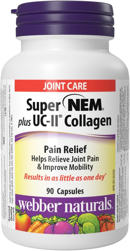 Webber Naturals Super NEM Plus UC-II Collagen, 90 Capsules, Eggshell Membrane to Help Relieve Joint Pain, Stiffness, and Mobility