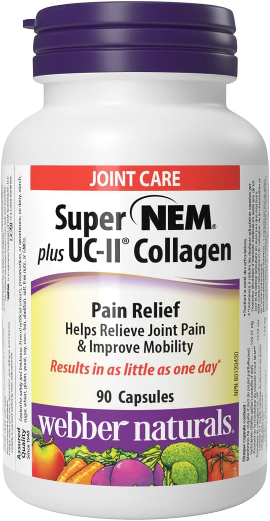 Webber Naturals Super NEM Plus UC-II Collagen, 90 Capsules, Eggshell Membrane to Help Relieve Joint Pain, Stiffness, and Mobility