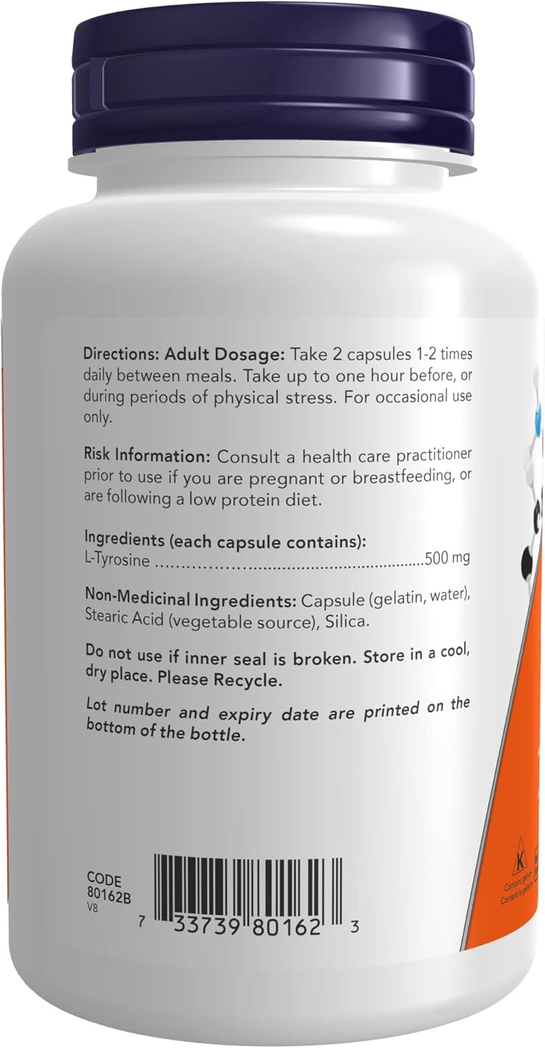 NOW L-酪氨酸（自由形态）胶囊，500毫克，120粒，乙酰左旋肉碱500毫克，100粒
