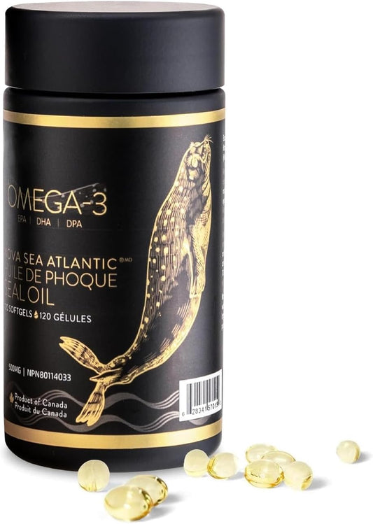 Easy to Swallow Harp Seal Oil Omega 3 6 9 by Nova Sea Atlantic | Made in Canada | Rich Source of EPA, DHA, & DPA for Good Health | 100% Natural Chemical-Free, Non-GMO | 500mg - 120 Softgels(1 Pack)