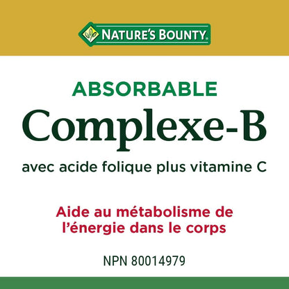 Nature's Bounty B 族复合物，含叶酸和维生素 C，有助于碳水化合物代谢，180 粒软胶囊