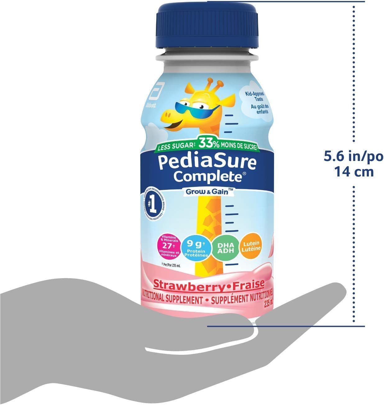 PediaSure Complete Reduced Sugar，减少 33% 的糖，营养补充剂，4 x 235 毫升，草莓味，940 毫升