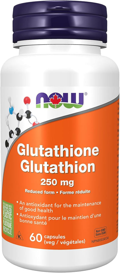 NOW Supplements, 穀胱甘肽 250 毫克，解毒支持，自由基中和劑，60 粒素食膠囊