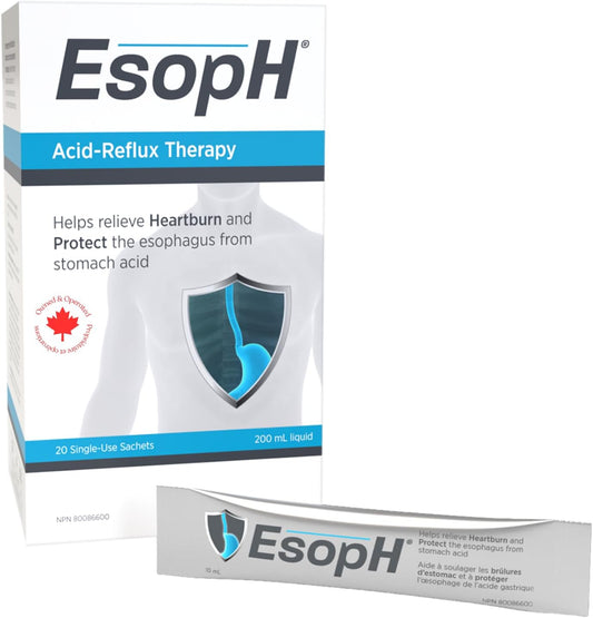 EsopH® Acid Reflux Relief | Effective Heartburn Symptom Relief & Esophagus Protection | Single Dose Liquid Gel Stick | 10ml Sachet, 20 Pack