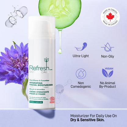 Refresh Botanicals Hydrating Facial Moisturiser | Certified Organic Face Cream for Dry & Sensitive Skin | Hypoallergenic, Vegan, Paraben free | Made in Canada | 50 ML