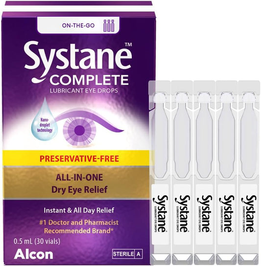 Systane Complete 无防腐剂眼药水，适用于干眼症，适用于所有类型干眼症的一体化眼药水，缓解多种干眼症状，缓解长时间看屏幕引起的干眼症 - 30 x 0.5毫升