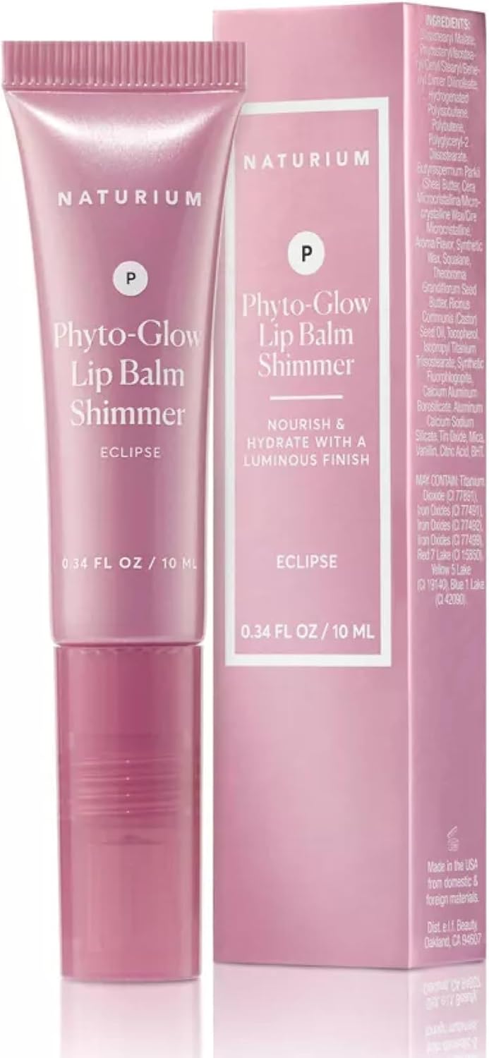 Naturium Phyto-Glow 唇膏閃光，滋養和保濕雙唇，含乳木果油、古布阿蘇脂、植物角鯊烷和 Geodiamond 珍珠，10 毫升/0.34 液體盎司，色號：Eclipse