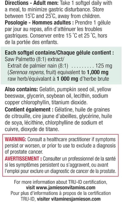 Jamieson Prostease 鋸棕櫚 1,000 毫克 乾草藥和 Omega-3 精選 1,000 毫克