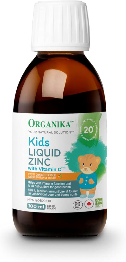 Organika 加拿大製造兒童液體鋅，含維生素 C，甜橙味，免疫功能支持，100 毫升