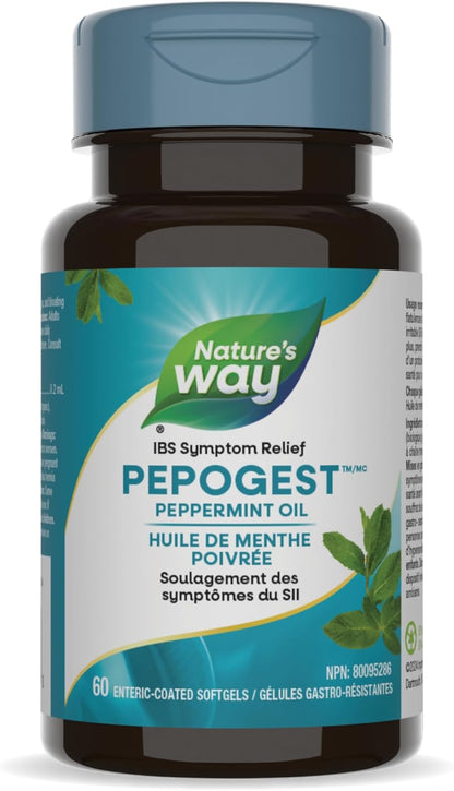 Nature’s Way Pepogest 薄荷油胶囊 - 缓解肠易激综合征 (IBS) 症状 - 有助于减轻腹痛、胀气和腹胀 - 60 粒胶囊