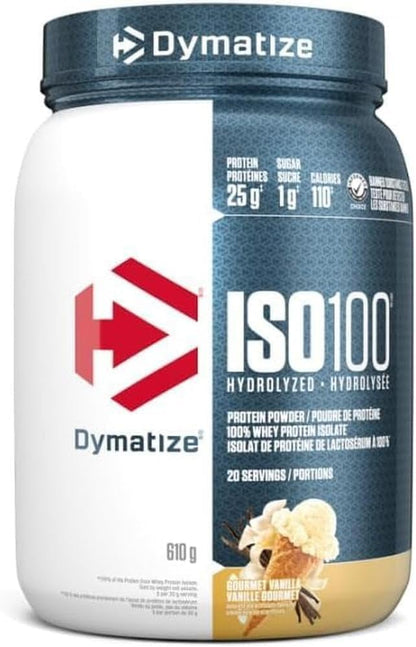 Dymatize ISO100 水解蛋白粉，美味香草味，高蛋白粉，100% 乳清分离蛋白粉，25 克蛋白质，无麸质，20 份