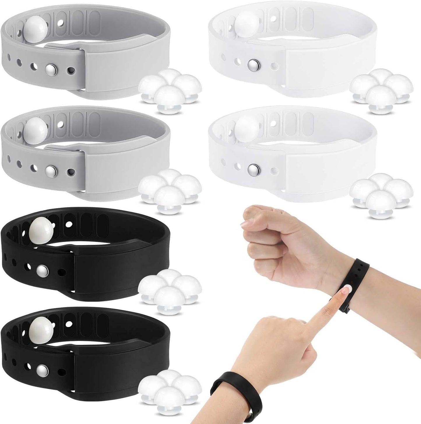 Konohan 6 件暈車帶可調式指壓腕帶防水緩解手環柔軟防噁心腕帶成人暈車旅行帶防暈船黑灰白