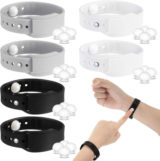 Konohan 6 Pcs Motion Sickness Bands Adjustable Acupressure Wristbands Waterproof Relief Bracelets Soft Anti Nausea Wristband Travel Bands for Motion Sickness Adult for Seasickness Black Gray White