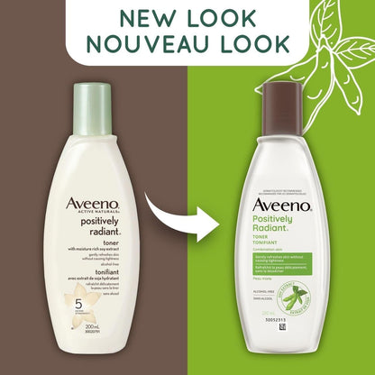 Aveeno Positively Radiant 每日保湿霜 SPF30，68 毫升（包装可能有所不同）和含大豆提取物的净肤爽肤水，不含酒精 - 6.7 液体盎司