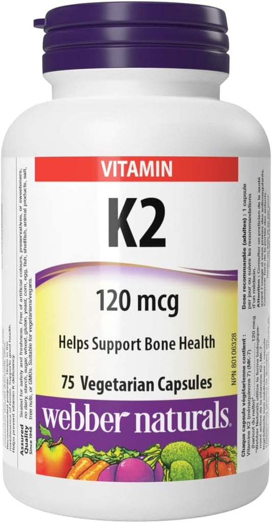 Webber Naturals Vitamin K2 120 mcg, 75 Capsules, MK-7 Formula, Helps Support Bones, Vegan & Magnesium 500 mg, 60 Tablets, Enhanced Absorption Mineral, Supports Bone and Muscle Functions, Vegan
