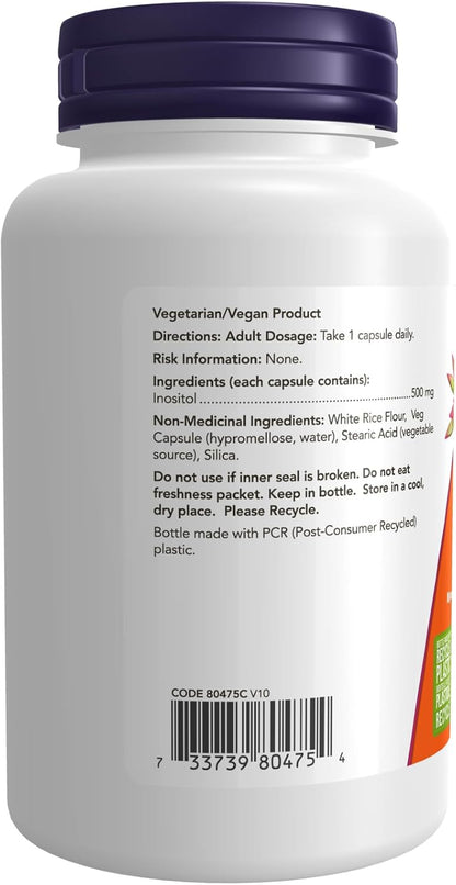 NOW Supplements，肌醇 500 毫克，健康膜功能，细胞健康，100 粒素食胶囊