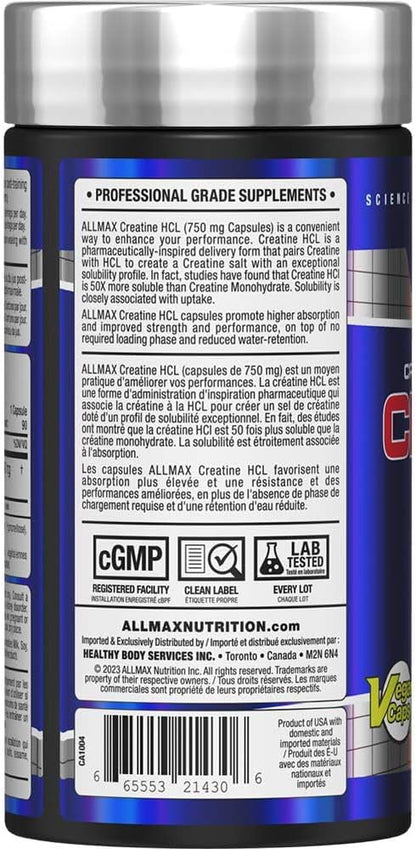 ALLMAX Essentials 肌酸盐酸盐胶囊，750 毫克，90 粒