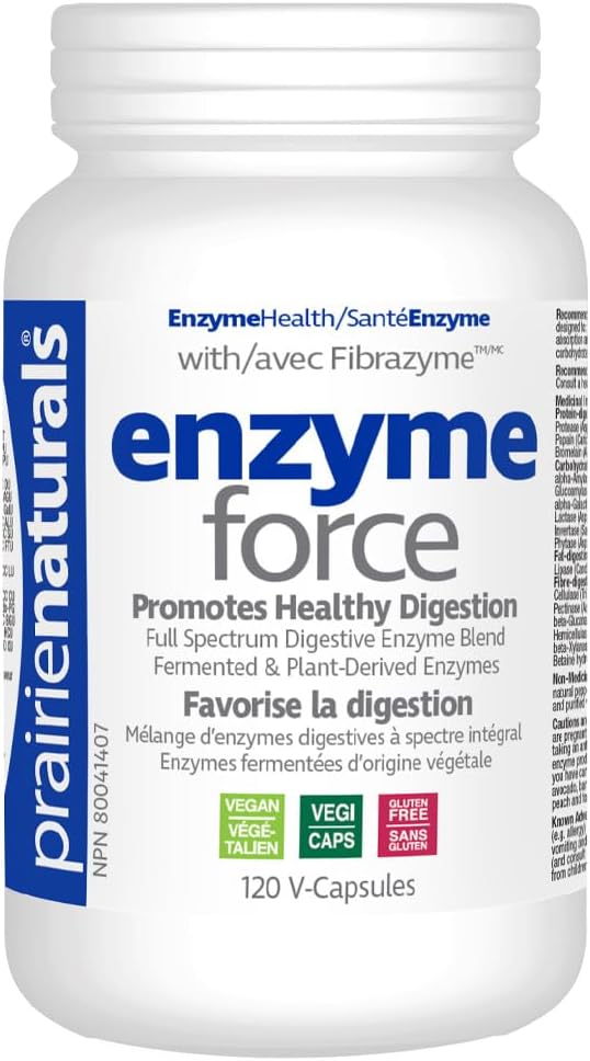 Prairie Naturals Bile-Force - Bile Salt with Lipase - 120 Count (Packaging may vary) & Prairie Naturals Enzyme Force - Full Spectrum Plant Enzyme with FibraZyme VCaps - 120 Count