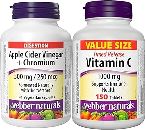 Webber Naturals 蘋果醋，含鉻和維生素 C，緩釋 1000 毫克，150 片，有益於骨骼、牙齒、免疫和抗氧化健康