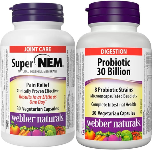Webber Naturals Super NEM for Joint Pain + Probiotic 30 Billion for Digestive Health