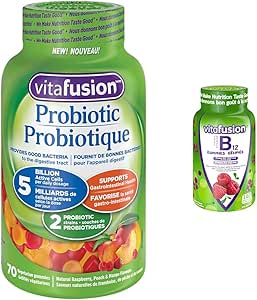 Vitafusion 益生菌成人軟糖，2 種益生菌菌株和 B12 成人維生素軟糖，每日 1000 微克維生素 B12，幫助營養代謝，140 粒，2 個月用量，包裝可能有所不同