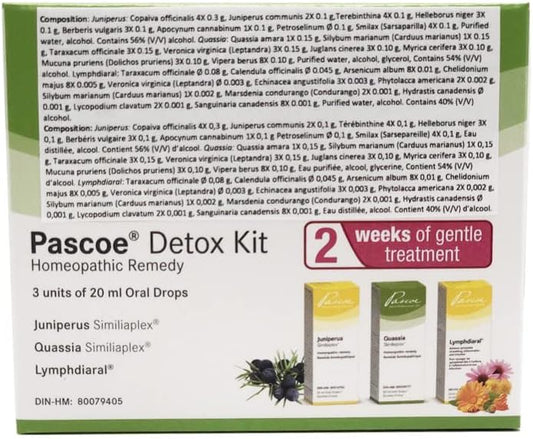 Pascoe – Pascoe 排毒套装 – 3 x 20 毫升口服滴剂 - 顺势疗法套装，用于缓解鼻窦充血、消化不良、荨麻疹、腹胀、烦躁、疲劳、头痛和便秘 - 两周清洁，温和不伤身体