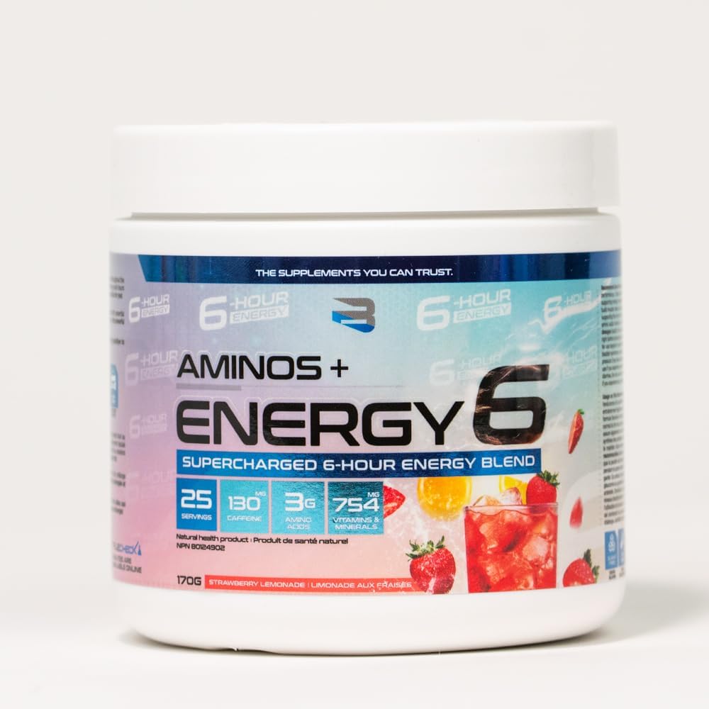 Amino+Energy6-6 小时能量补充剂，含氨基酸、维生素、矿物质和兴奋剂 - 提升注意力和能量 - （草莓柠檬水）