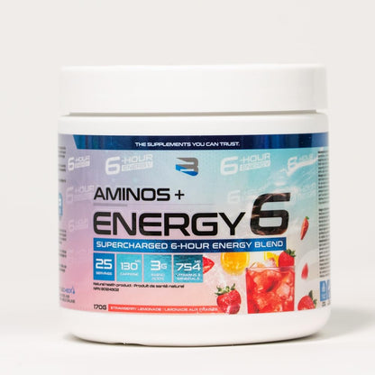 Amino+Energy6-6 小时能量补充剂，含氨基酸、维生素、矿物质和兴奋剂 - 提升注意力和能量 - （草莓柠檬水）