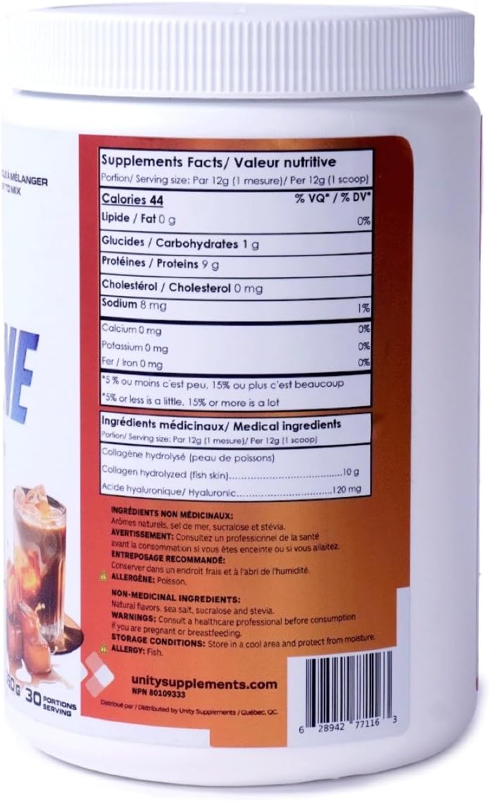 Unity Supplements Marine Collagen Powder with Hyaluronic Acid - Salted Caramel Flavored Coffee Sweetener - 360g, 30 Servings - 10g Marine Collagen per Serving - Promotes Skin, Nail, Hair & Joint Health