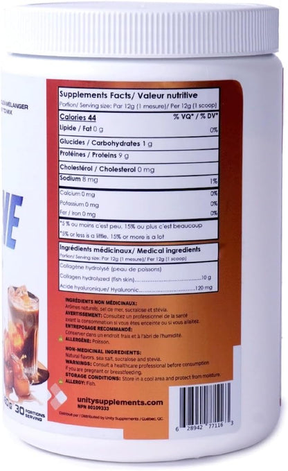 Unity Supplements Marine Collagen Powder with Hyaluronic Acid - Salted Caramel Flavored Coffee Sweetener - 360g, 30 Servings - 10g Marine Collagen per Serving - Promotes Skin, Nail, Hair & Joint Health