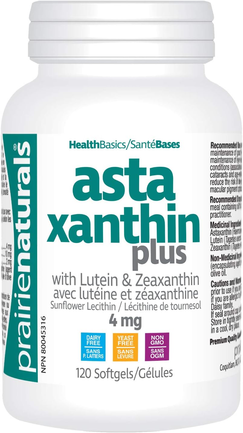 Prairie Naturals Astaxanthin Plus 4mg 蝦紅素、葉黃素和玉米黃質軟膠囊有助於維持視力、預防白內障和老年性黃斑部病變、降低白內障的風險、改善黃斑…