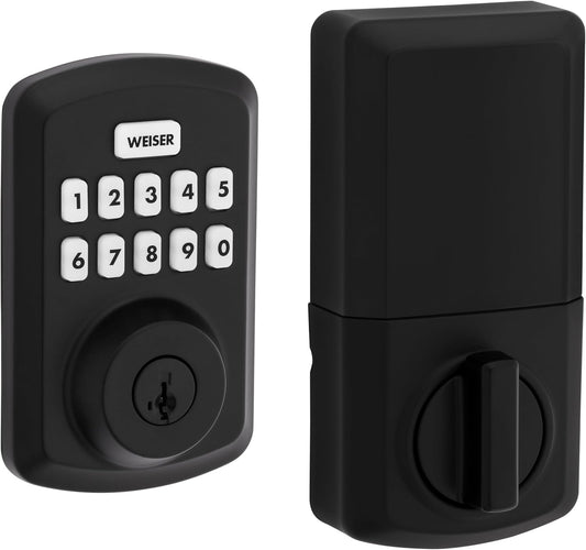 Weiser Powerbolt 3 Matte Black Keyless Entry Smart Door Lock + Cambie Matte Black Interior Door Knob
